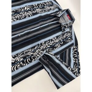 Antonio Mens XL Blue Black Striped Scroll Print Button Down Long Sleeve Shirt